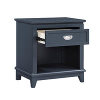 Sely Nightstand, 1 Drawer w Open Cubby, Navy Blue Wood, Ring Handle -BM336216
