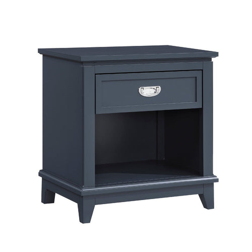Sely Nightstand, 1 Drawer w Open Cubby, Navy Blue Wood, Ring Handle -BM336216