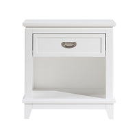 Sely Nightstand, 1 Drawer w Open Cubby, White Wood, Ring Handle -BM336219