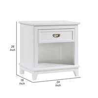Sely Nightstand, 1 Drawer w Open Cubby, White Wood, Ring Handle -BM336219
