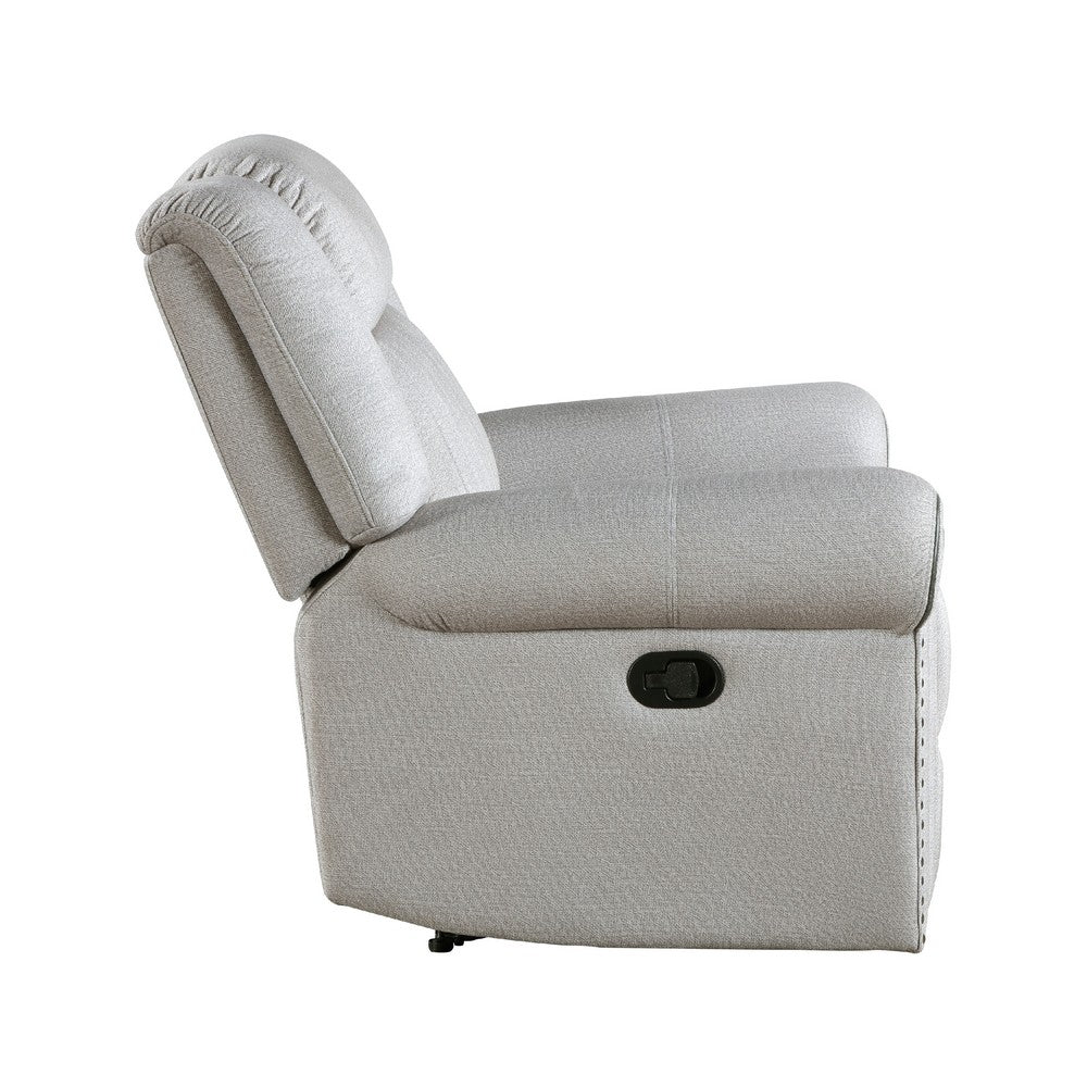 Ben Manual Reclining Chair, 41 Inch, Gray Microfiber, Nailhead Trims -BM336231