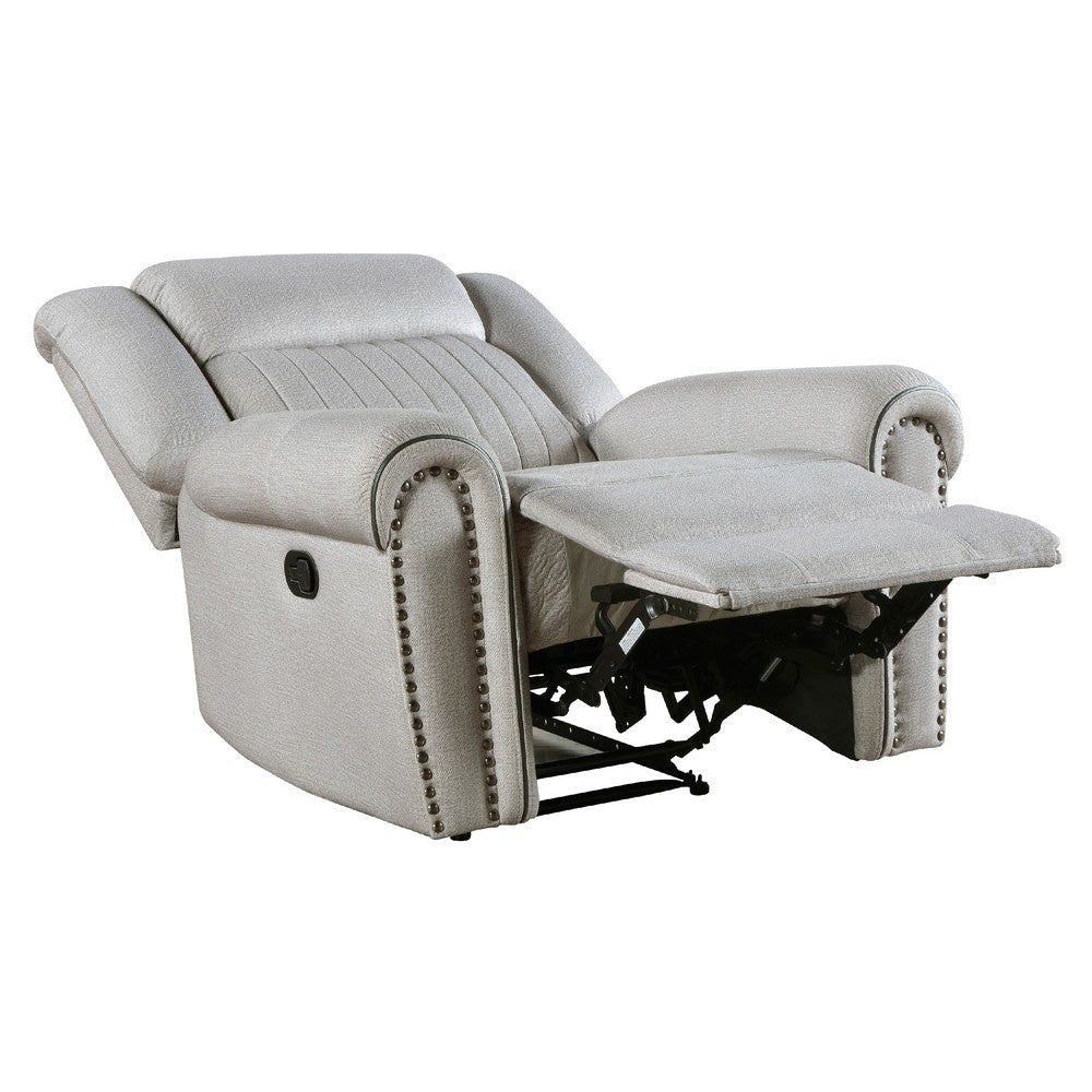 Ben Manual Reclining Chair, 41 Inch, Gray Microfiber, Nailhead Trims -BM336231