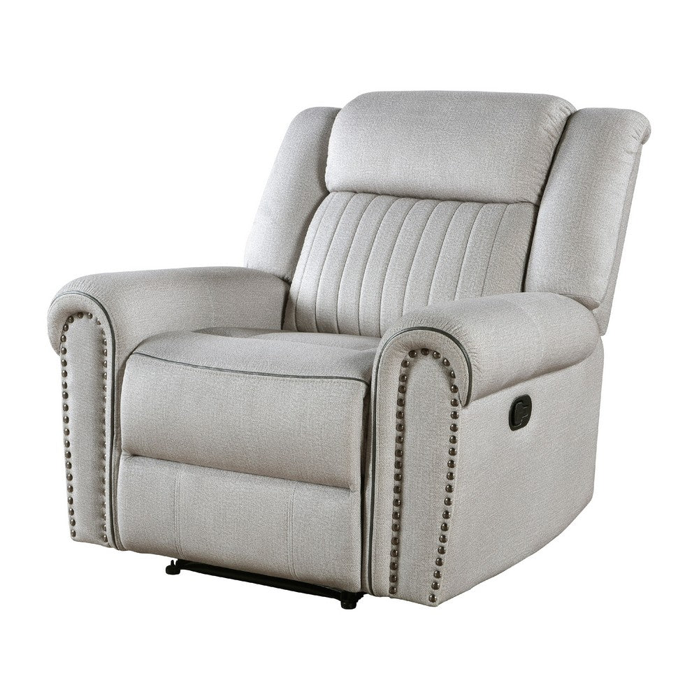 Ben Manual Reclining Chair, 41 Inch, Gray Microfiber, Nailhead Trims -BM336231