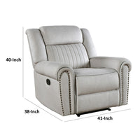 Ben Manual Reclining Chair, 41 Inch, Gray Microfiber, Nailhead Trims -BM336231