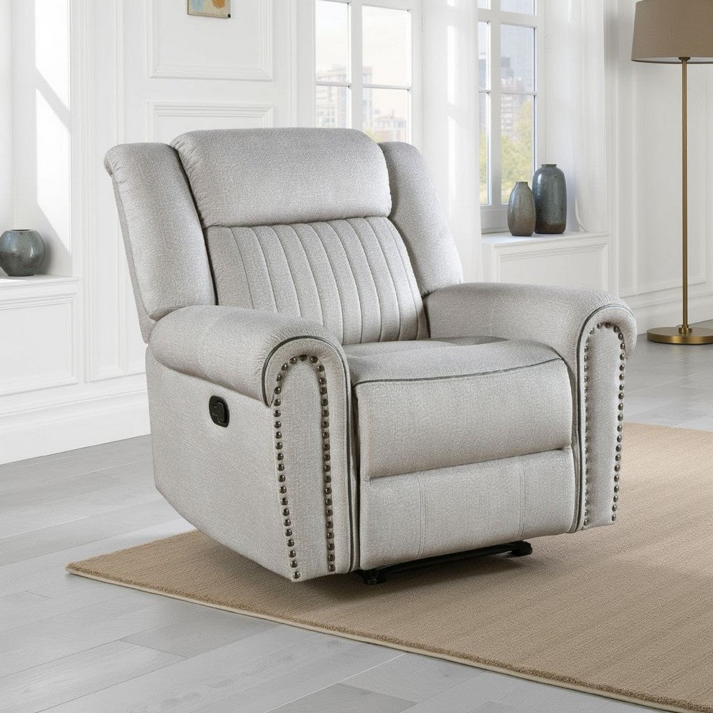 Ben Manual Reclining Chair, 41 Inch, Gray Microfiber, Nailhead Trims -BM336231