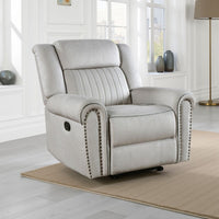 Ben Manual Reclining Chair, 41 Inch, Gray Microfiber, Nailhead Trims -BM336231