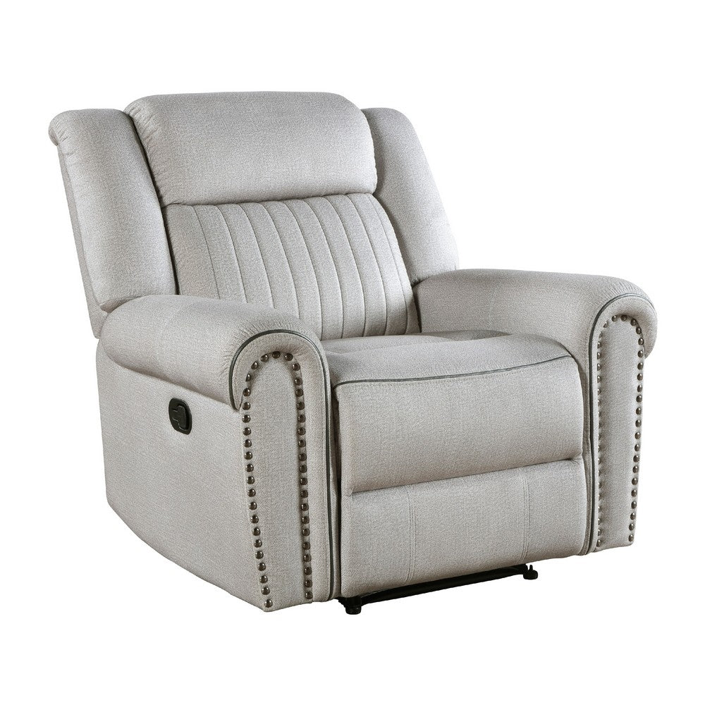 Ben Manual Reclining Chair, 41 Inch, Gray Microfiber, Nailhead Trims -BM336231