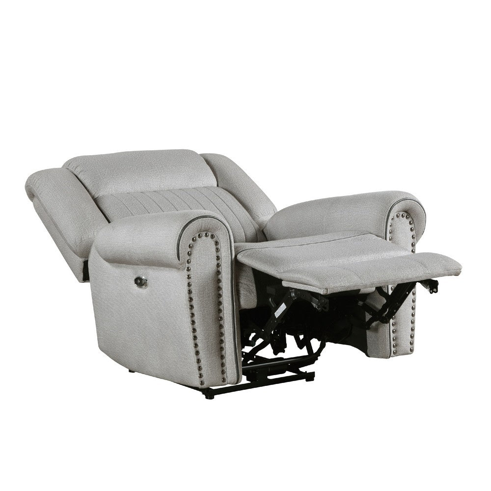 Ben Power Reclining Chair, 41 Inch, Gray Microfiber, Nailhead Trims -BM336232
