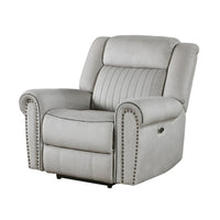 Ben Power Reclining Chair, 41 Inch, Gray Microfiber, Nailhead Trims -BM336232