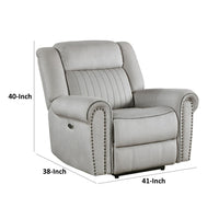 Ben Power Reclining Chair, 41 Inch, Gray Microfiber, Nailhead Trims -BM336232