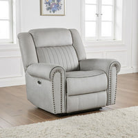 Ben Power Reclining Chair, 41 Inch, Gray Microfiber, Nailhead Trims -BM336232