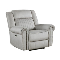 Ben Power Reclining Chair, 41 Inch, Gray Microfiber, Nailhead Trims -BM336232