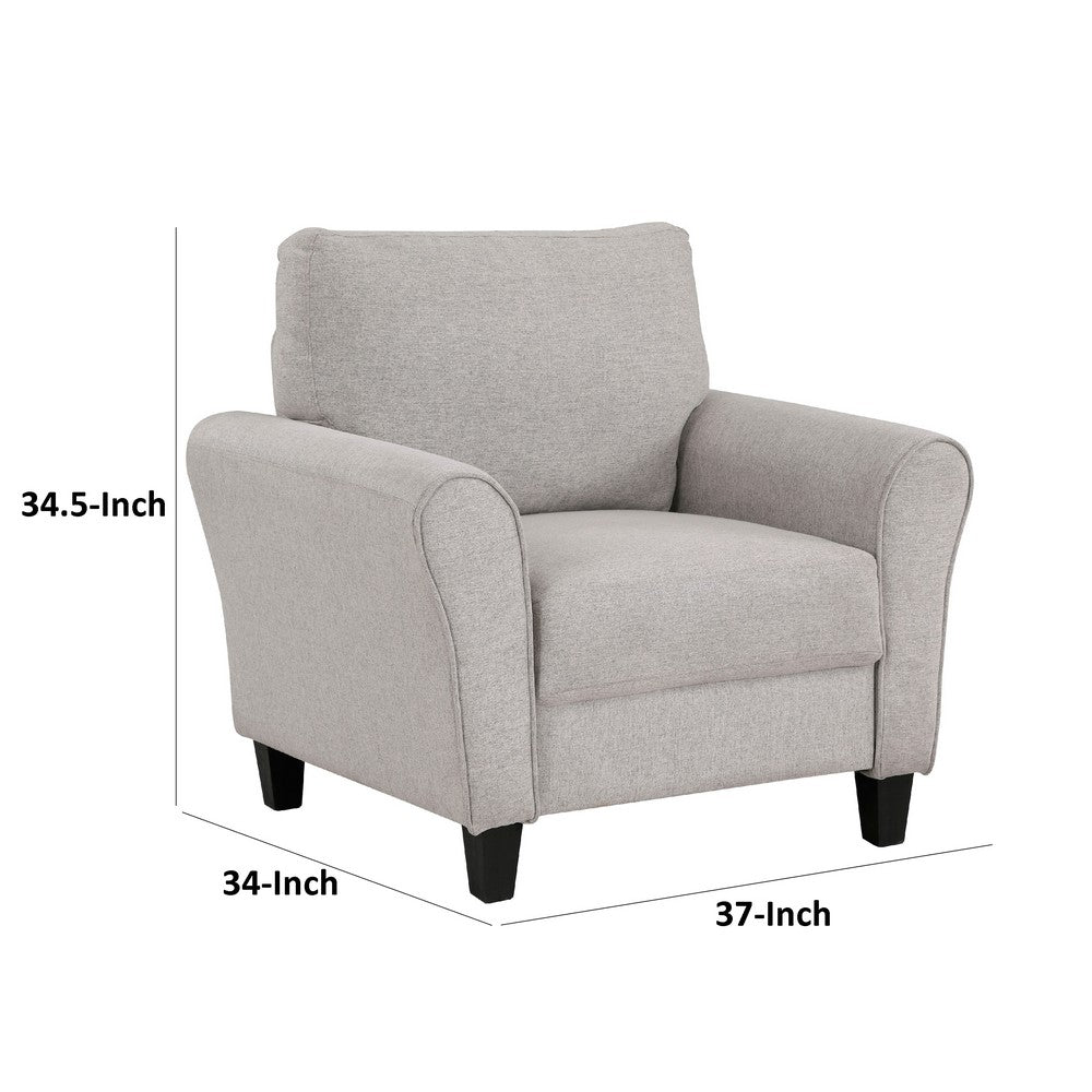 Leroi Accent Chair, 37 Inch, Gray Fabric and Round Flared Armrests -BM336237