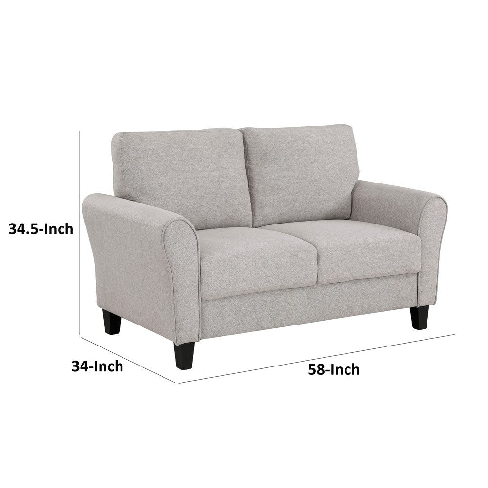 Leroi Loveseat, 58 Inch, Gray Fabric and Round Flared Armrests -BM336238