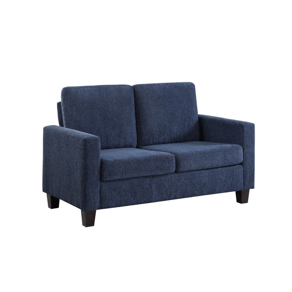 Mihi Loveseat, Blue Chenille, 54 Inch, Black Tapered Wood Legs -BM336241