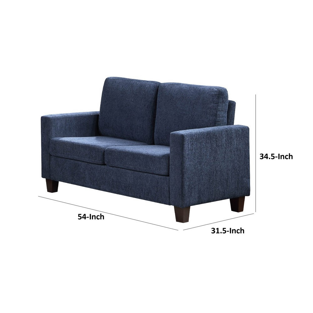 Mihi Loveseat, Blue Chenille, 54 Inch, Black Tapered Wood Legs -BM336241