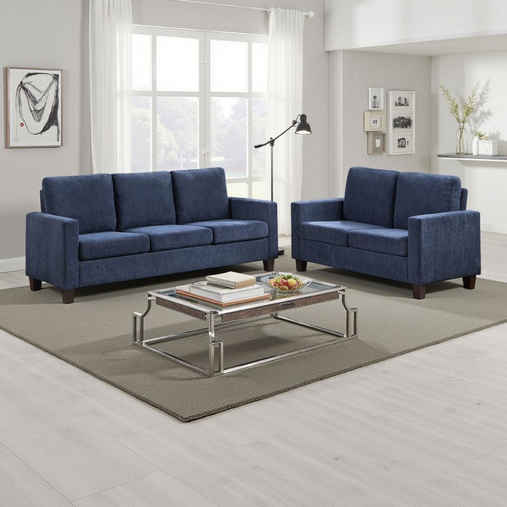 Mihi Loveseat, Blue Chenille, 54 Inch, Black Tapered Wood Legs -BM336241