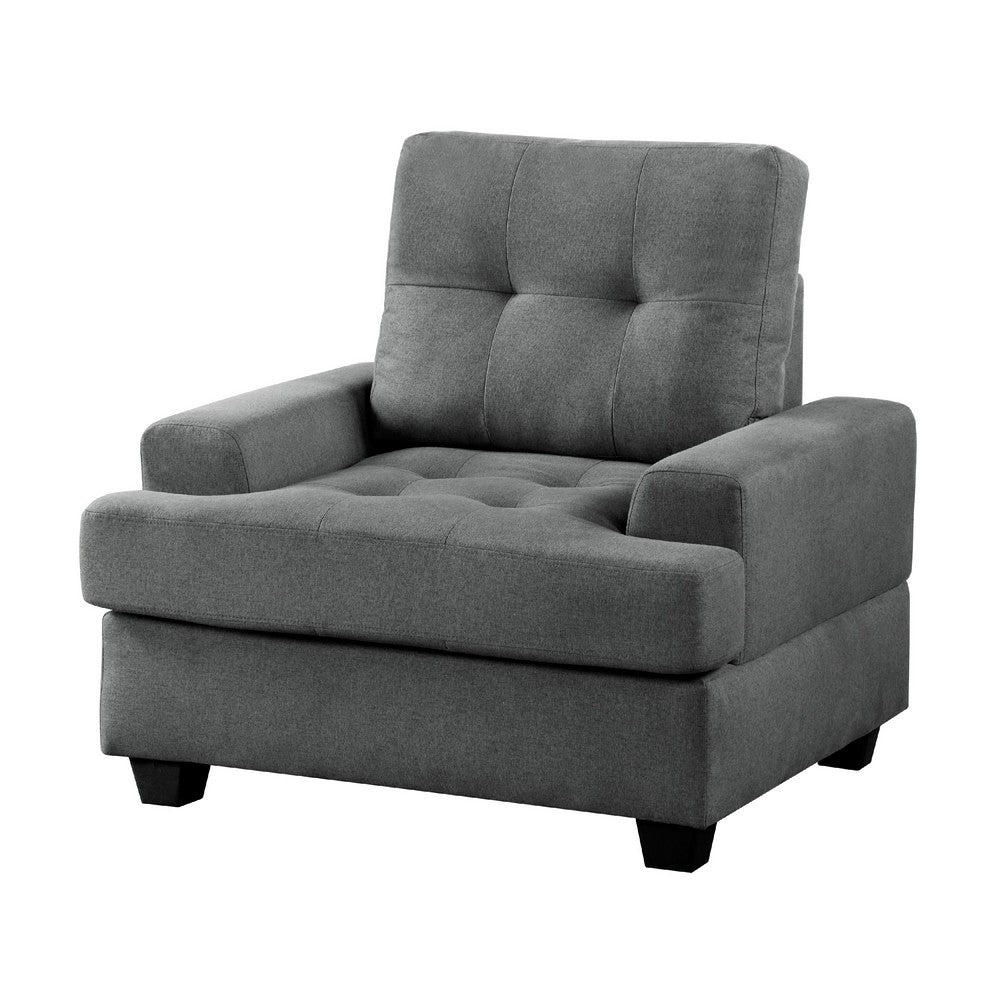 Stan Accent Armchair, 39 Inch, Gray Fabric, Black Tapered Wood Legs -BM336254
