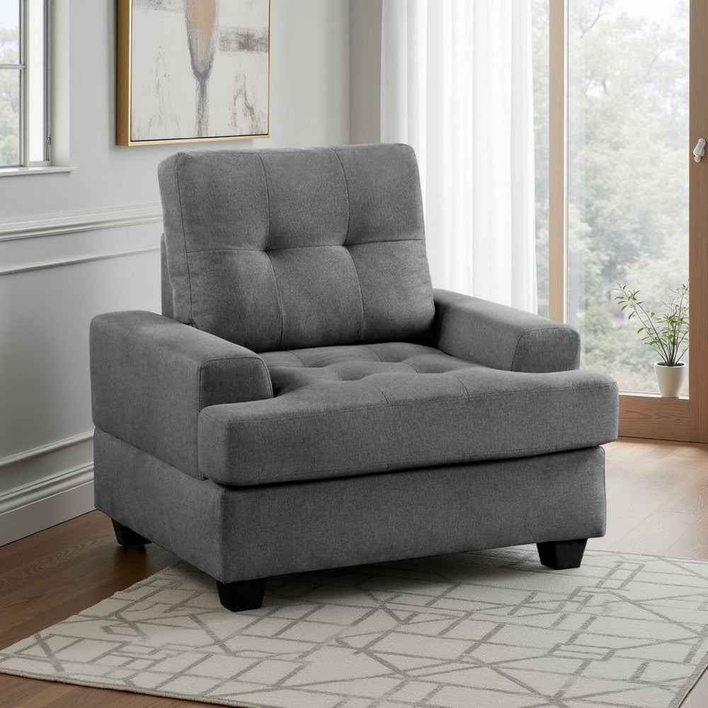 Stan Accent Armchair, 39 Inch, Gray Fabric, Black Tapered Wood Legs -BM336254