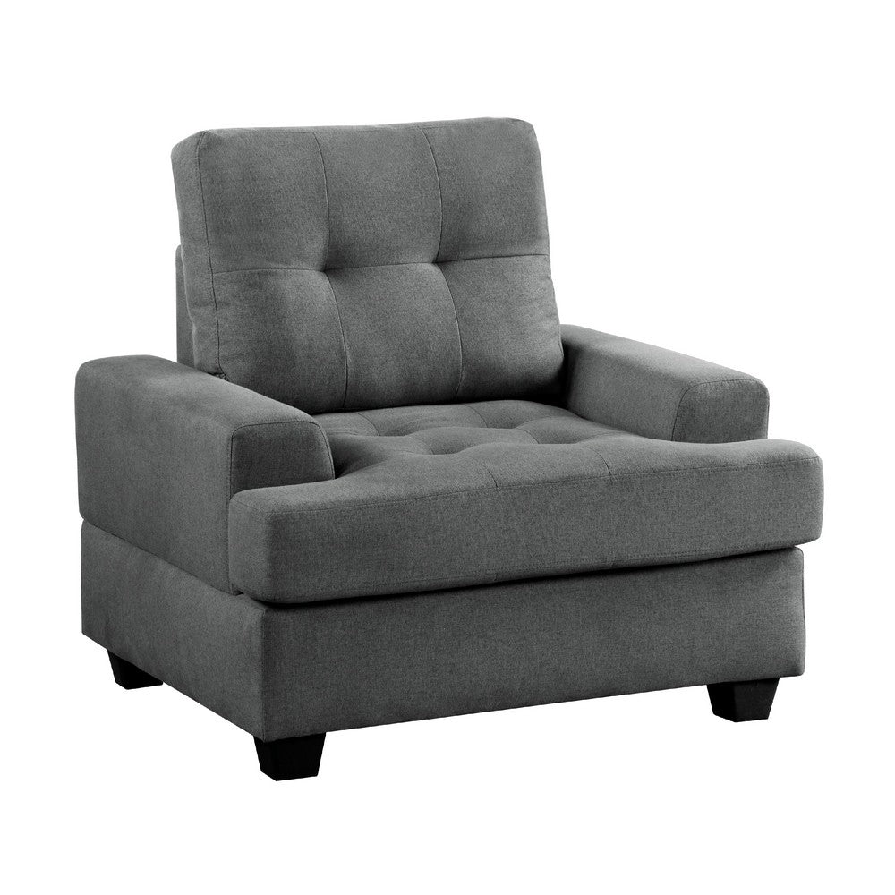 Stan Accent Armchair, 39 Inch, Gray Fabric, Black Tapered Wood Legs -BM336254