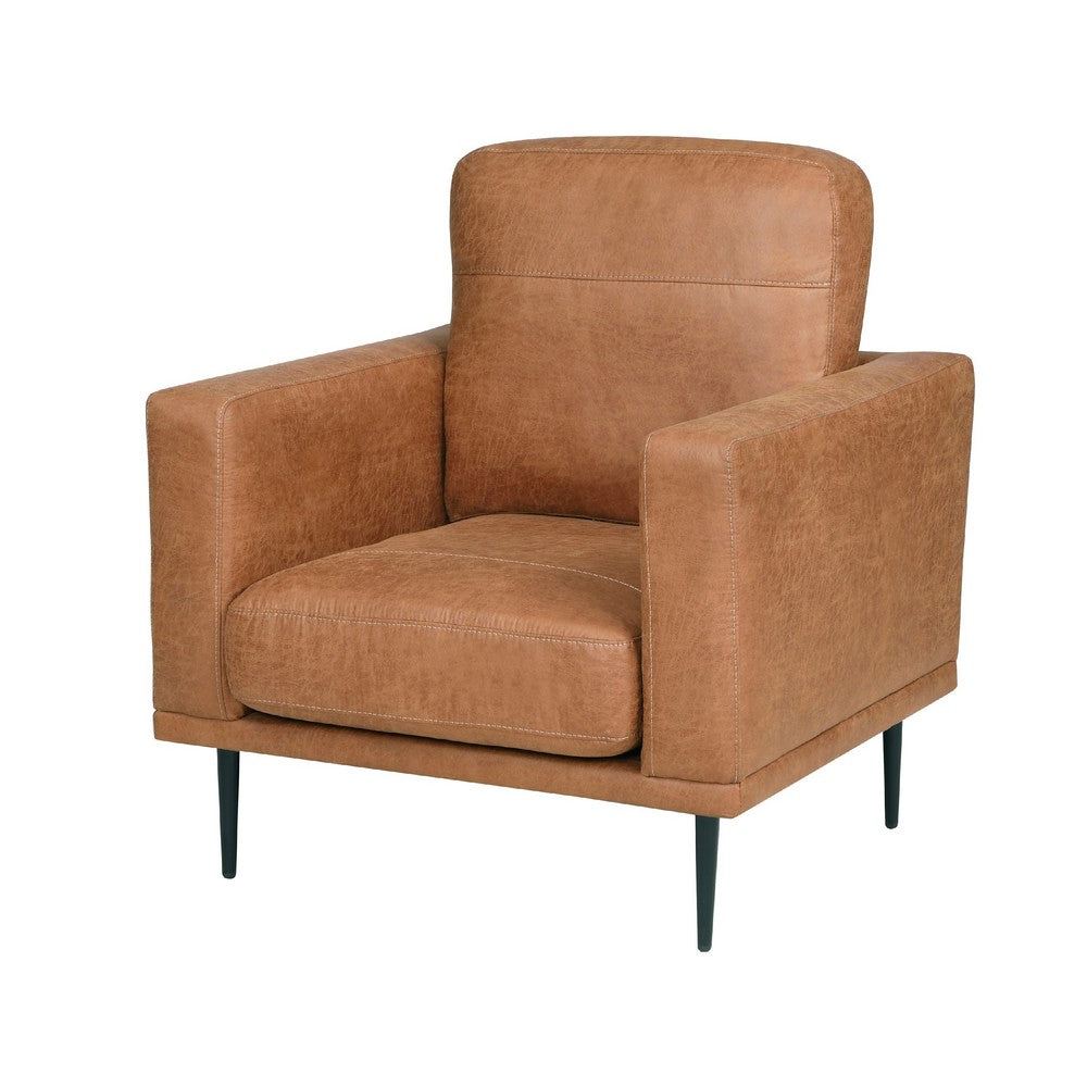 Coxi Accent Chair, Soft Brown Microfiber, 34 Inch, Black Metal Legs -BM336256