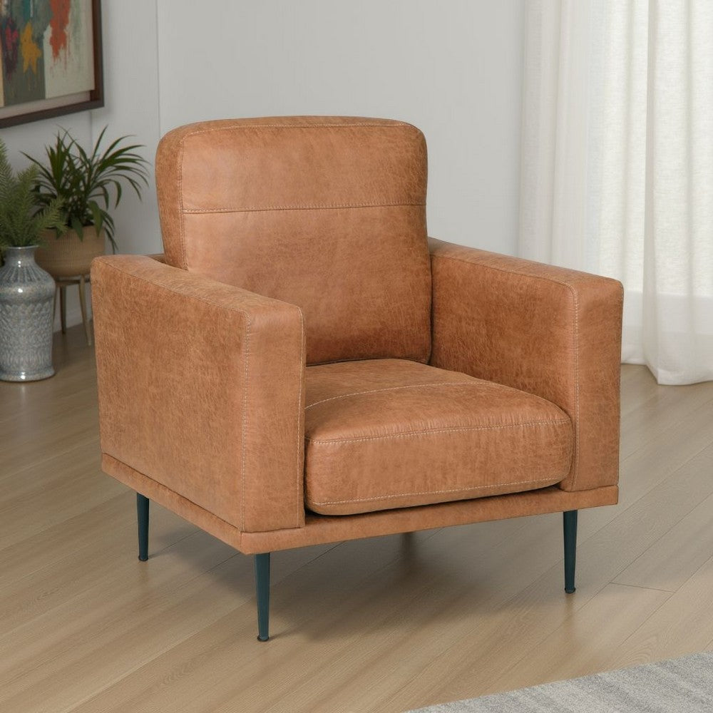 Coxi Accent Chair, Soft Brown Microfiber, 34 Inch, Black Metal Legs -BM336256