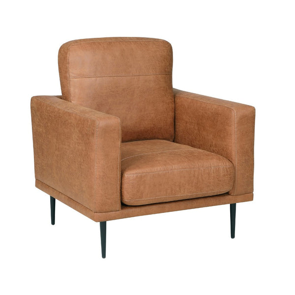 Coxi Accent Chair, Soft Brown Microfiber, 34 Inch, Black Metal Legs -BM336256