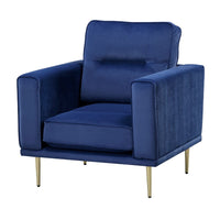 Voxo Sofa Armchair, Blue Velvet Padded Seat, Gold Metal Legs, 34 Inch -BM336259