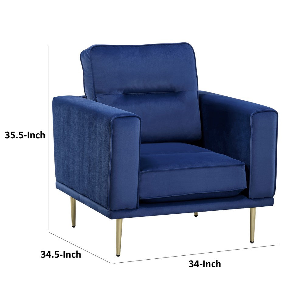 Voxo Sofa Armchair, Blue Velvet Padded Seat, Gold Metal Legs, 34 Inch -BM336259
