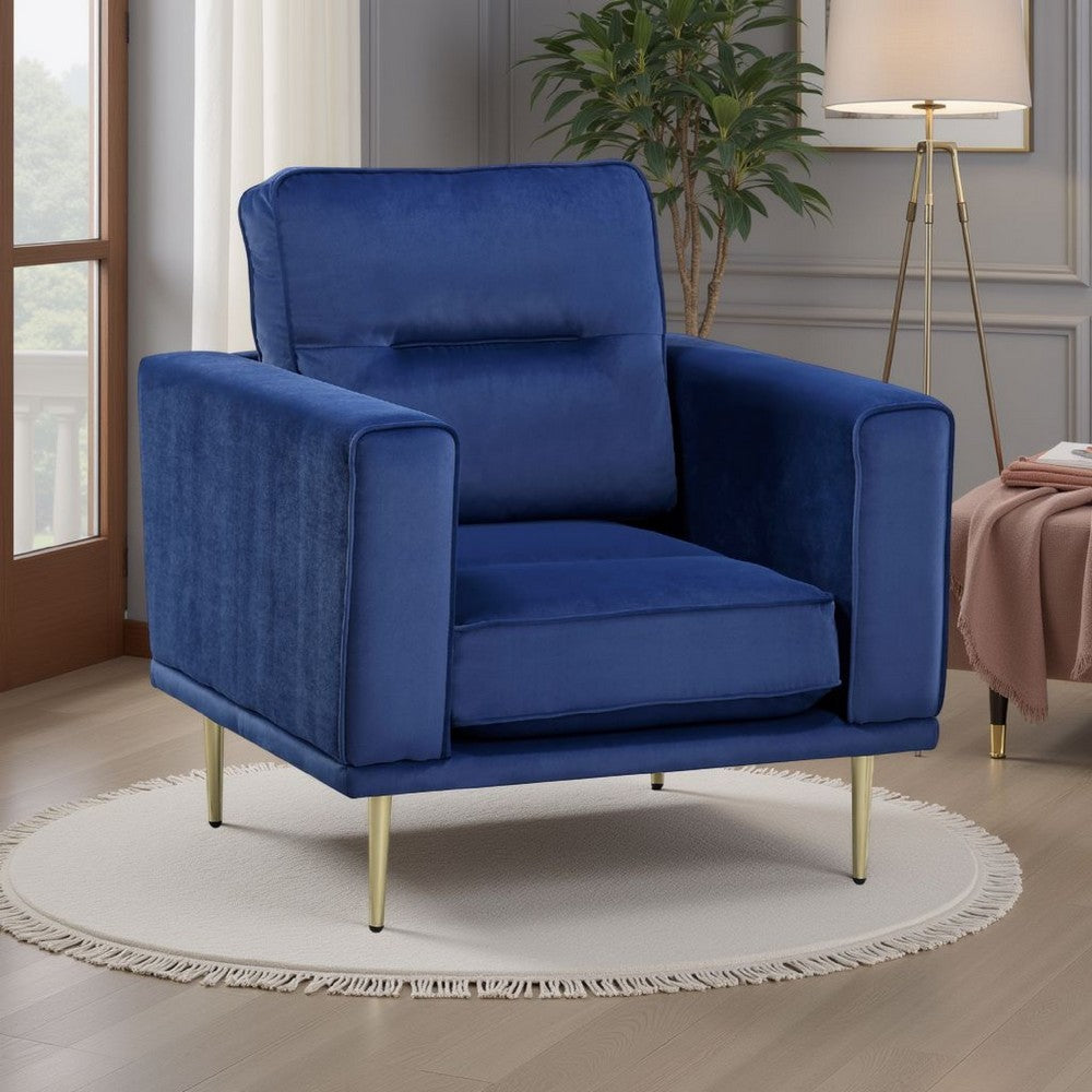 Voxo Sofa Armchair, Blue Velvet Padded Seat, Gold Metal Legs, 34 Inch -BM336259