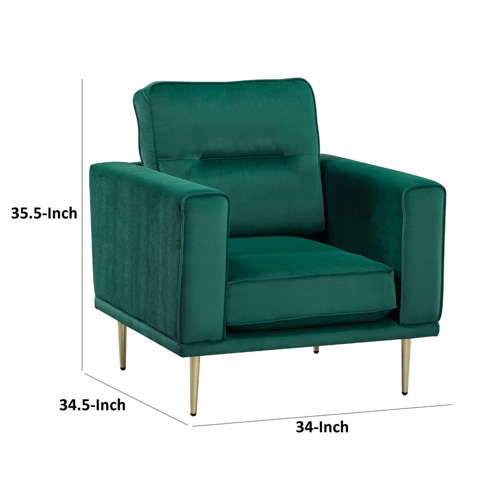 Voxo Chair, Green Velvet Padded Seat, Sleek Gold Metal Legs, 34 Inch -BM336262