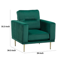 Voxo Chair, Green Velvet Padded Seat, Sleek Gold Metal Legs, 34 Inch -BM336262