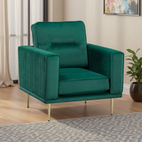 Voxo Chair, Green Velvet Padded Seat, Sleek Gold Metal Legs, 34 Inch -BM336262