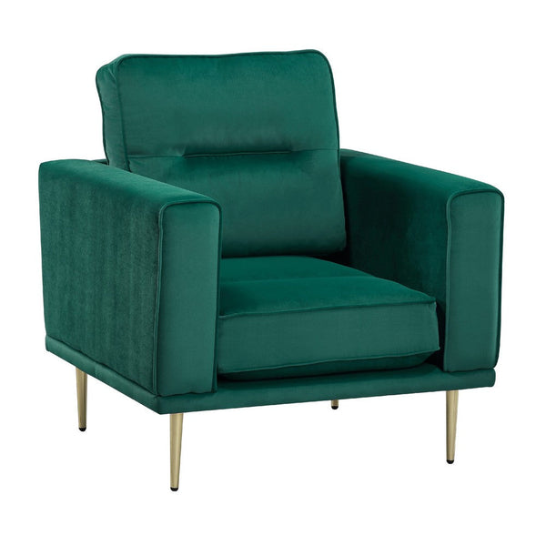Voxo Chair, Green Velvet Padded Seat, Sleek Gold Metal Legs, 34 Inch -BM336262