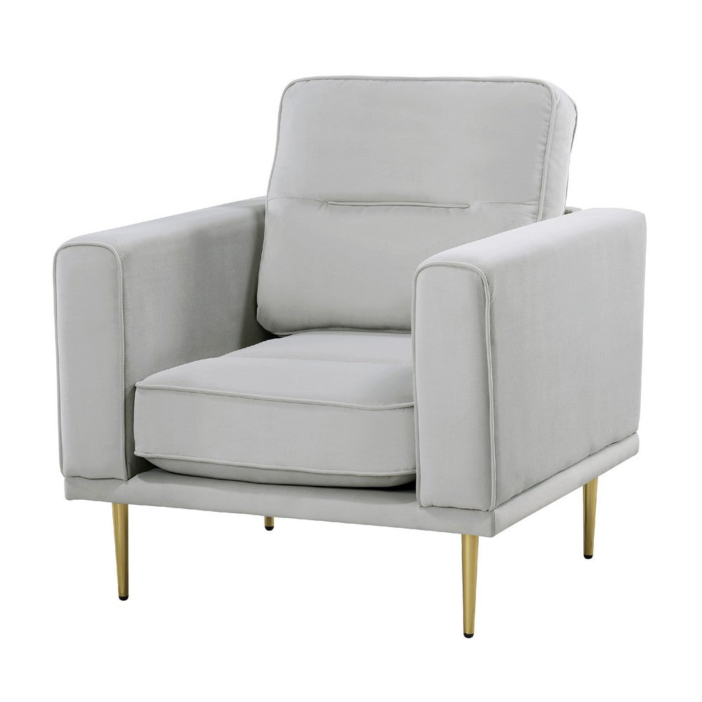 Voxo Chair, Gray Velvet Padded Seat, Sleek Gold Metal Legs, 34 Inch -BM336265