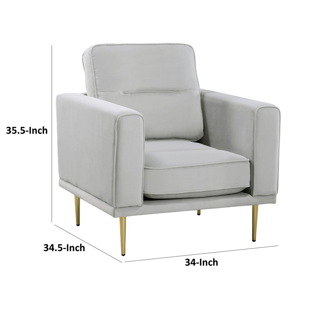 Voxo Chair, Gray Velvet Padded Seat, Sleek Gold Metal Legs, 34 Inch -BM336265