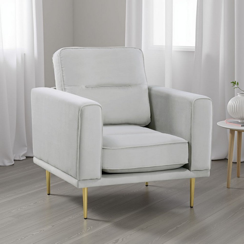 Voxo Chair, Gray Velvet Padded Seat, Sleek Gold Metal Legs, 34 Inch -BM336265