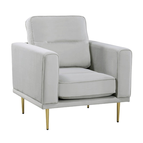 Voxo Chair, Gray Velvet Padded Seat, Sleek Gold Metal Legs, 34 Inch -BM336265