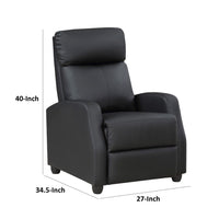 Recliner Chair, Manual Push Back, Black Faux Leather, 27 Inch -BM336268