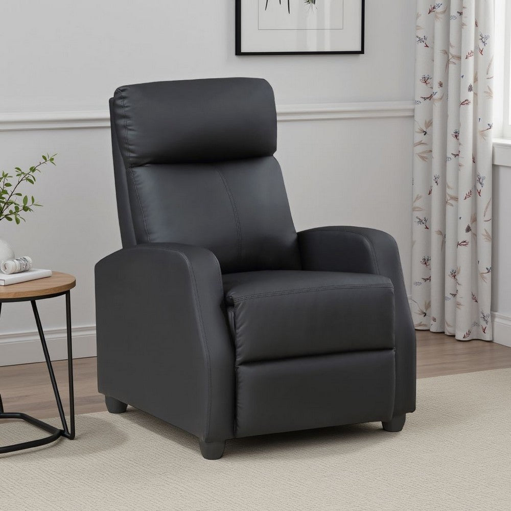 Recliner Chair, Manual Push Back, Black Faux Leather, 27 Inch -BM336268