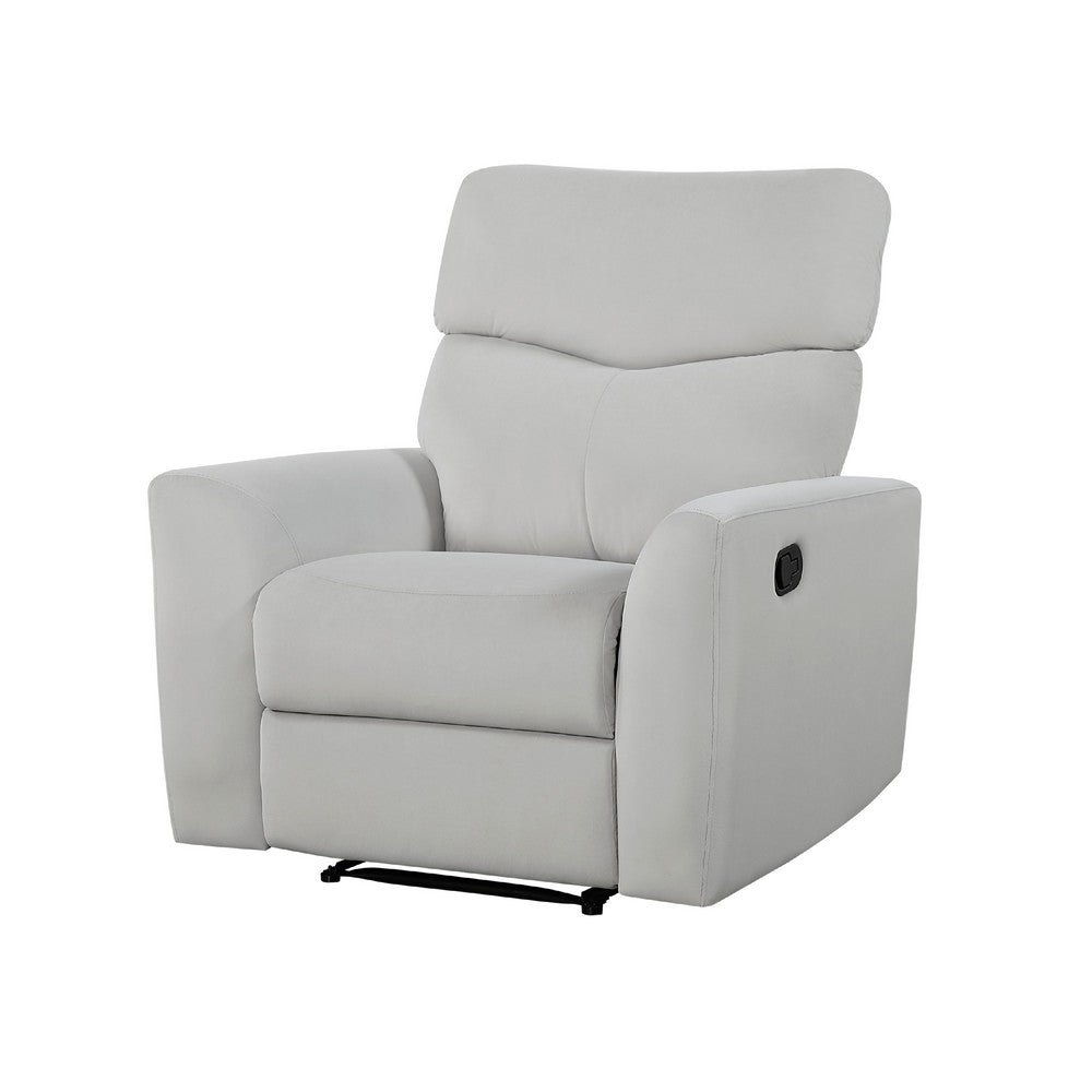Manual Recliner Chair, 38 Inch, Gray Polyester Padded Seat, Pull Tab -BM336271