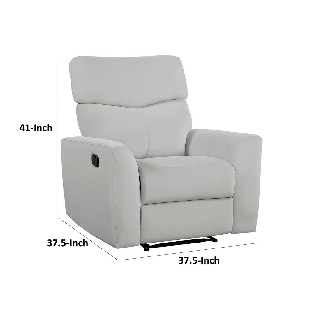 Manual Recliner Chair, 38 Inch, Gray Polyester Padded Seat, Pull Tab -BM336271