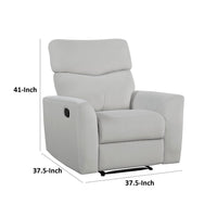 Manual Recliner Chair, 38 Inch, Gray Polyester Padded Seat, Pull Tab -BM336271