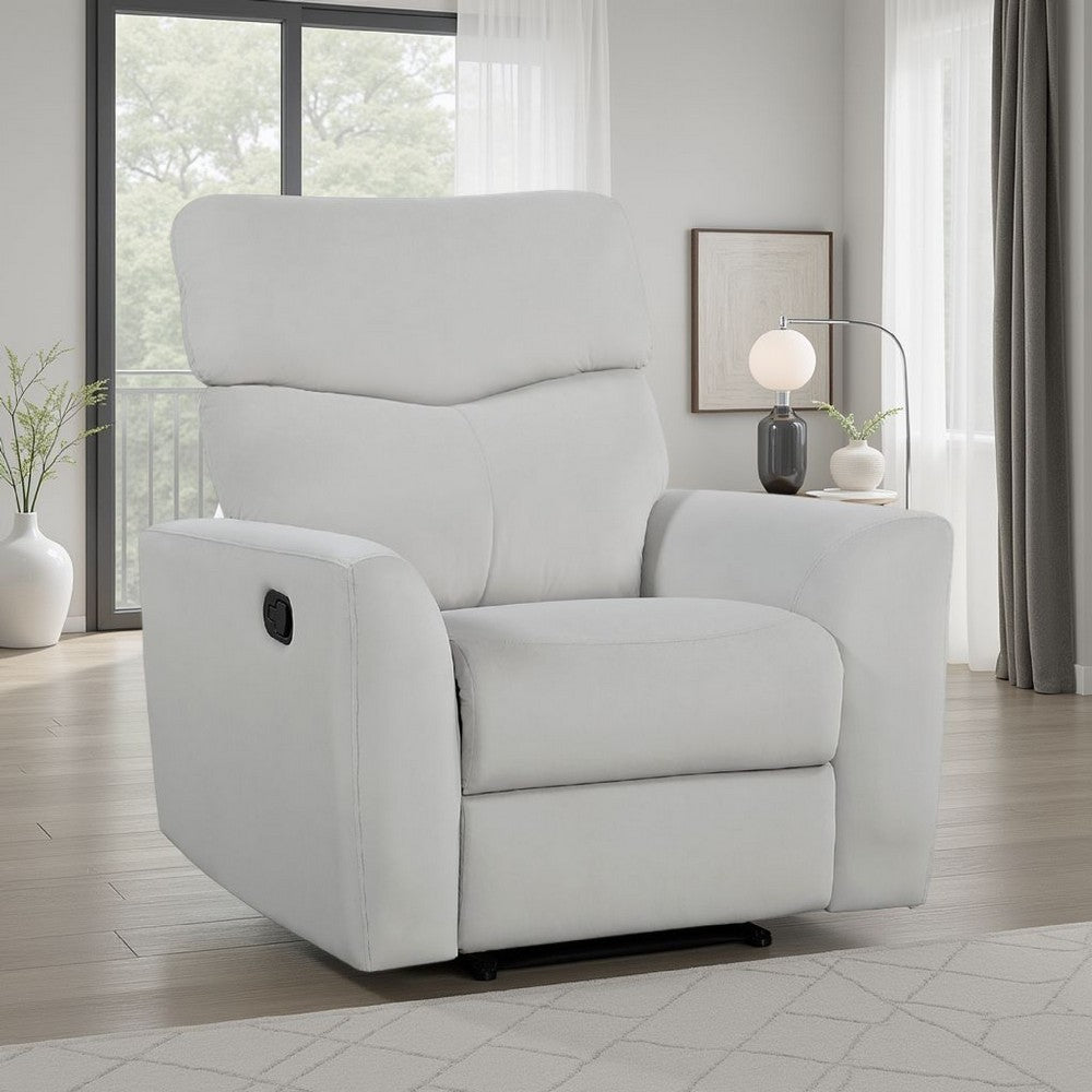 Manual Recliner Chair, 38 Inch, Gray Polyester Padded Seat, Pull Tab -BM336271