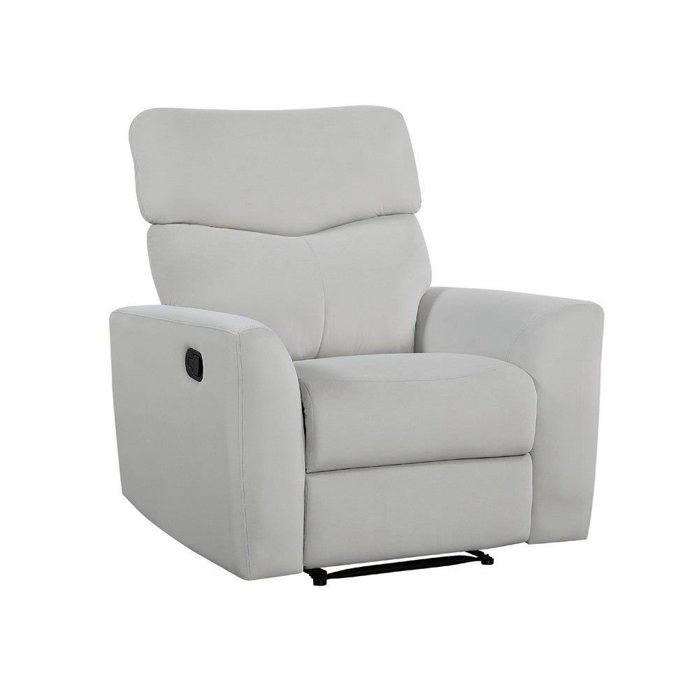 Manual Recliner Chair, 38 Inch, Gray Polyester Padded Seat, Pull Tab -BM336271