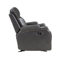 Jolo Manual Recliner Chair w Cupholders, 36 Inch, Gray Faux Leather -BM336272