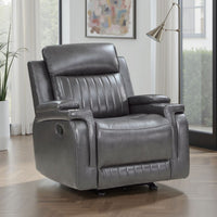 Jolo Manual Recliner Chair w Cupholders, 36 Inch, Gray Faux Leather -BM336272