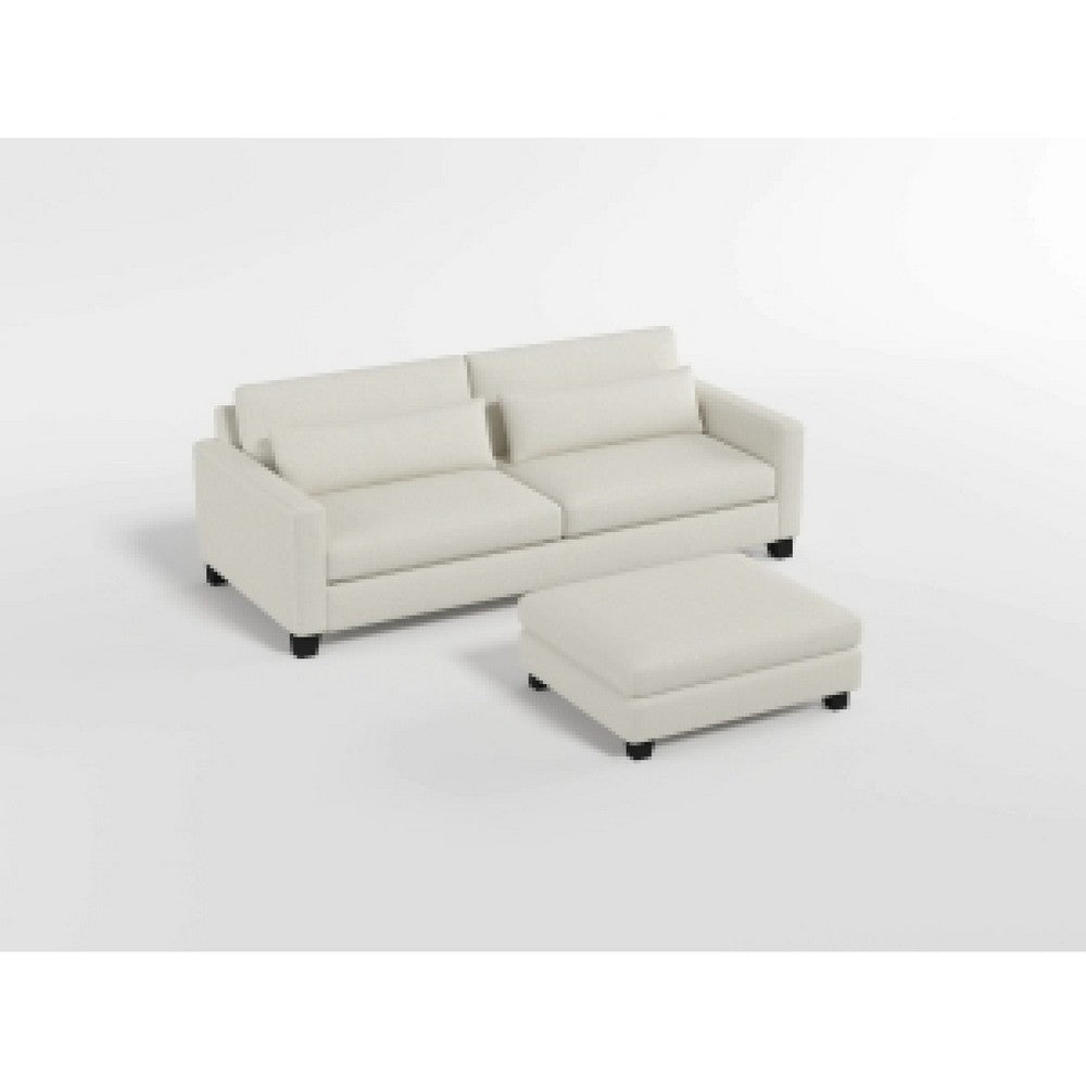 Bior Accent Ottoman, Ivory Fabric Upholstery, Solid Wood Legs, 41 Inch -BM336276