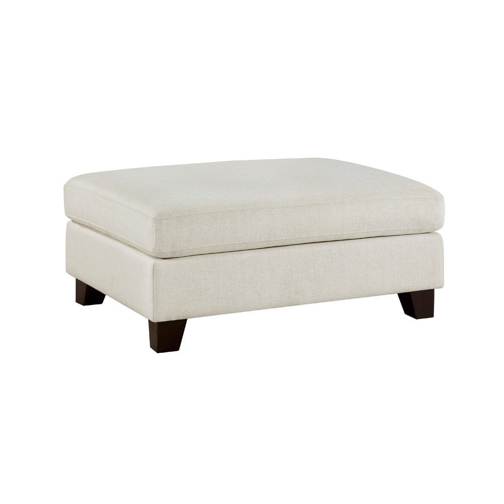 Bior Accent Ottoman, Ivory Fabric Upholstery, Solid Wood Legs, 41 Inch -BM336276