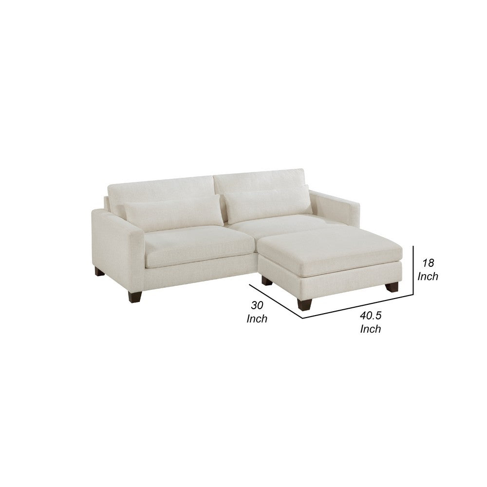 Bior Accent Ottoman, Ivory Fabric Upholstery, Solid Wood Legs, 41 Inch -BM336276